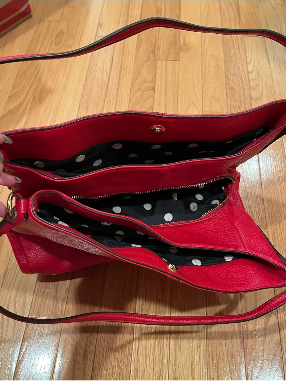 Anne Klein Red Pebbled Leather Shoulder Bag